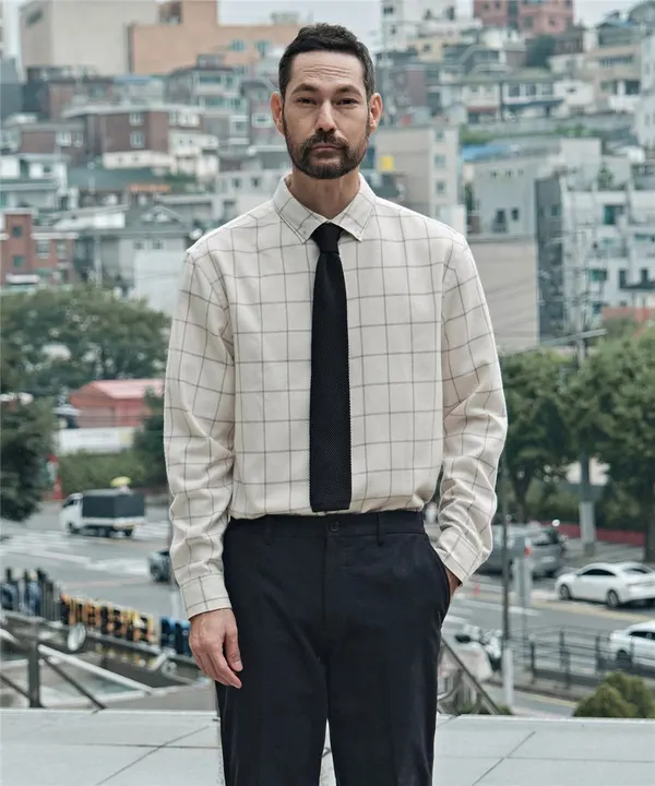 플란넬 윈도우페인 체크 셔츠_아이보리 (클래식핏)
