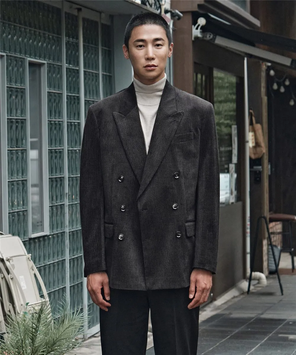 셔닐 코듀로이 더블 자켓_카키 (오버핏)