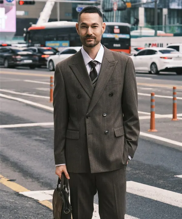 울 헤링본 더블브레스티드 자켓_브라운 (클래식핏)